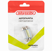 Автолампа диод T11(C5W) 12V 6SMD диодов 1-конт 39мм обманка Белая SKYWAY Салон, номер min 2 шт